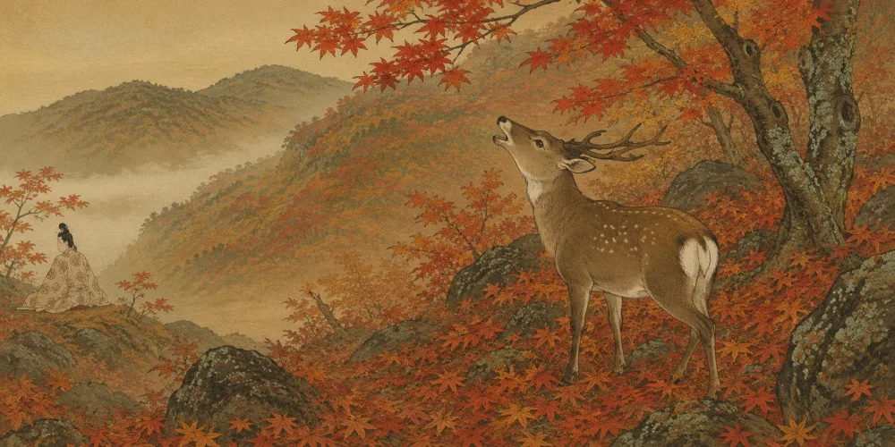 「奥山に もみぢふみわけ なく鹿の」の情景画