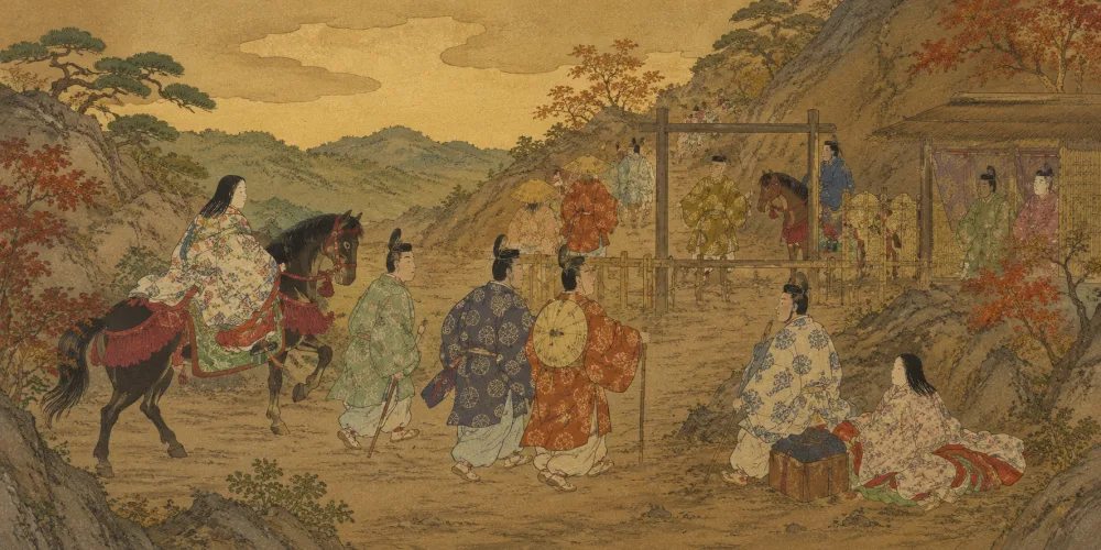 「これやこの 行くも帰るも わかれては」の情景画