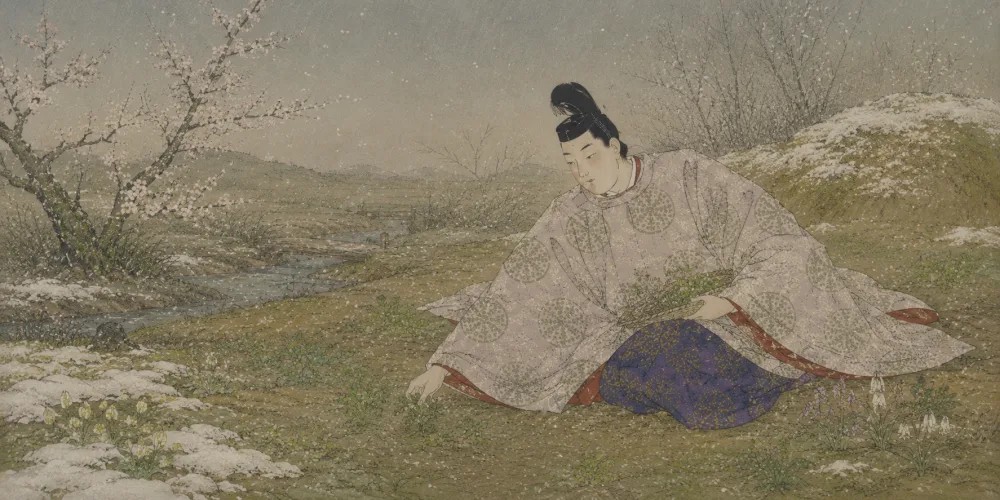 「君がため 春の野に出でて 若菜つむ」の情景画