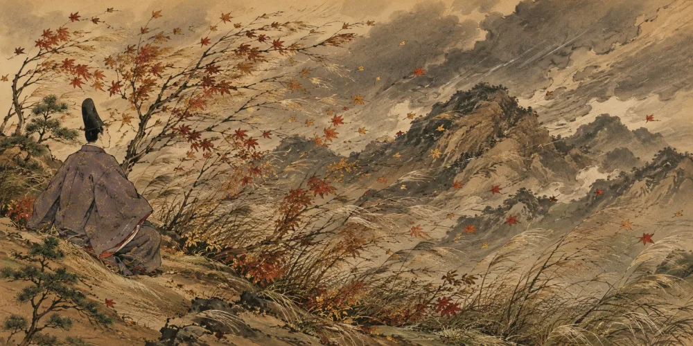 「吹くからに 秋の草木の しをるれば」の情景画