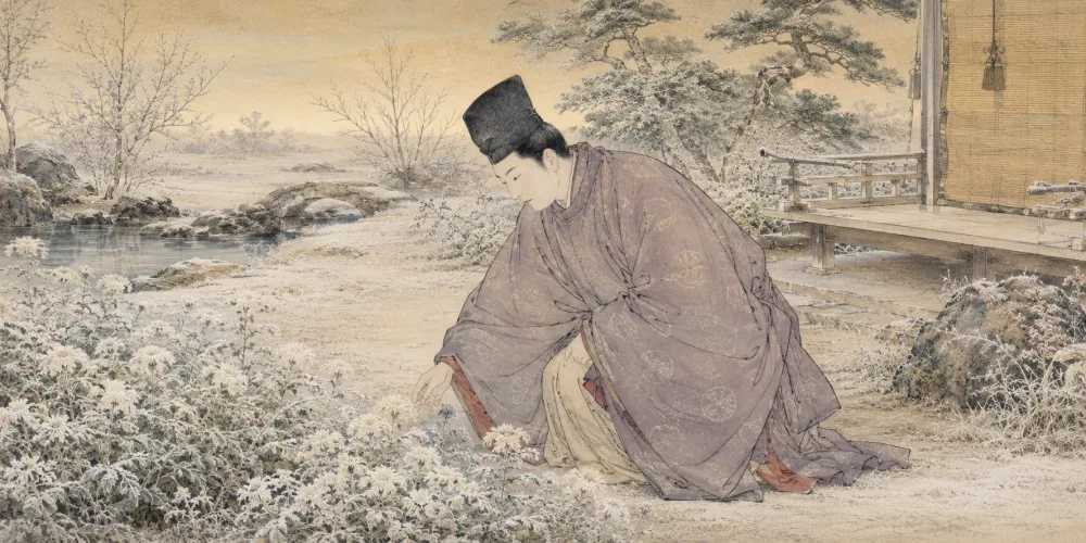 「心当てに 折らばや折らむ 初霜の」の情景画