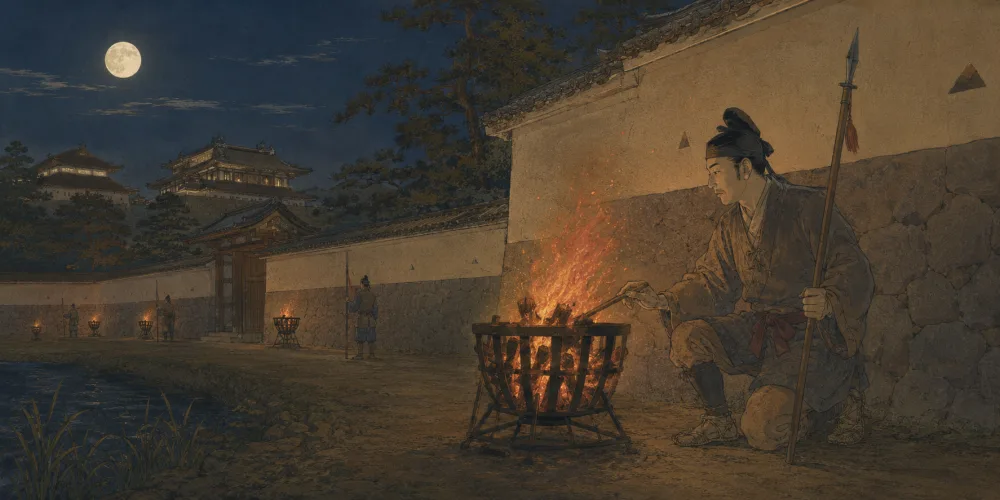 「みかきもり 衛士のたく火の 夜はもえ」の情景画