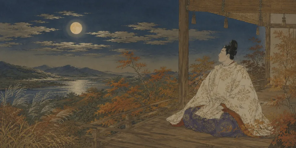 「秋風に たなびく雲の たえ間より」の情景画