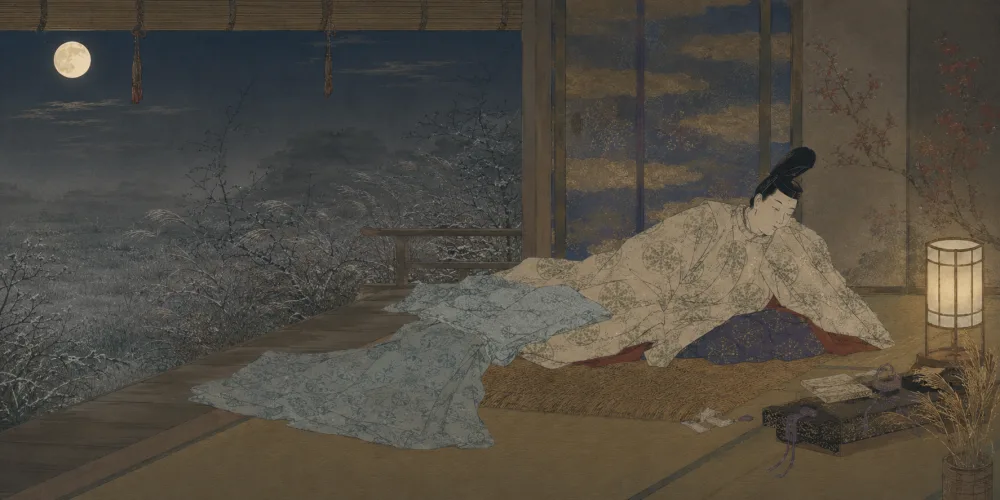 「きりぎりす 鳴くや霜夜の さむしろに」の情景画