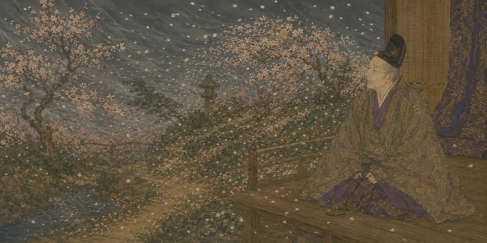 「花さそふ 嵐の庭の 雪ならで」の情景画